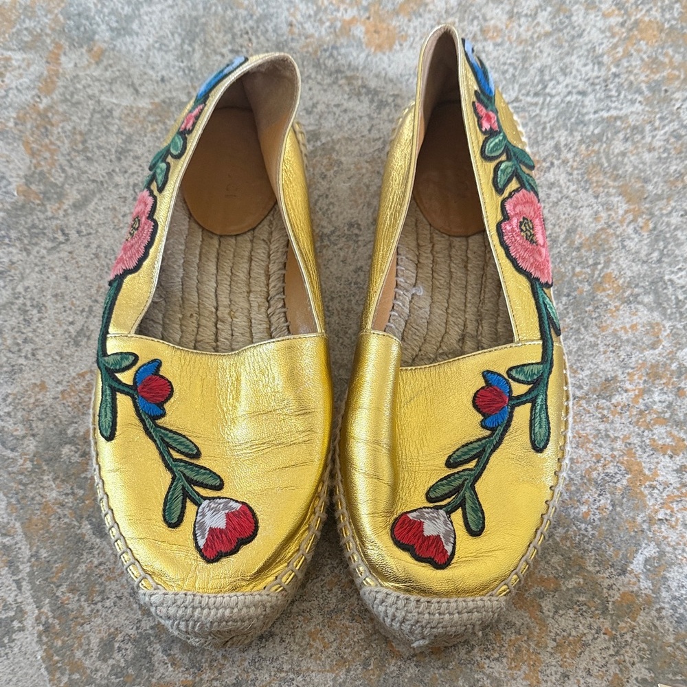 Gucci Yellow Floral Espadrilles